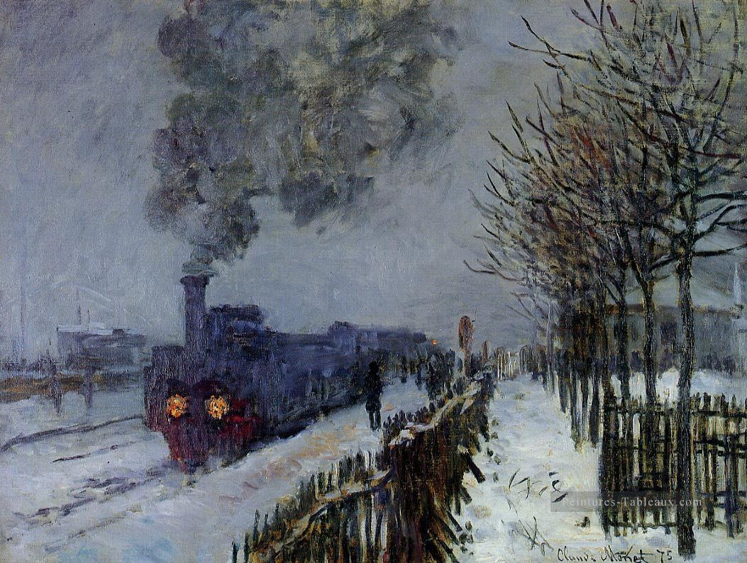 Train dans la neige la locomotive Claude Monet Peintures à l'huile